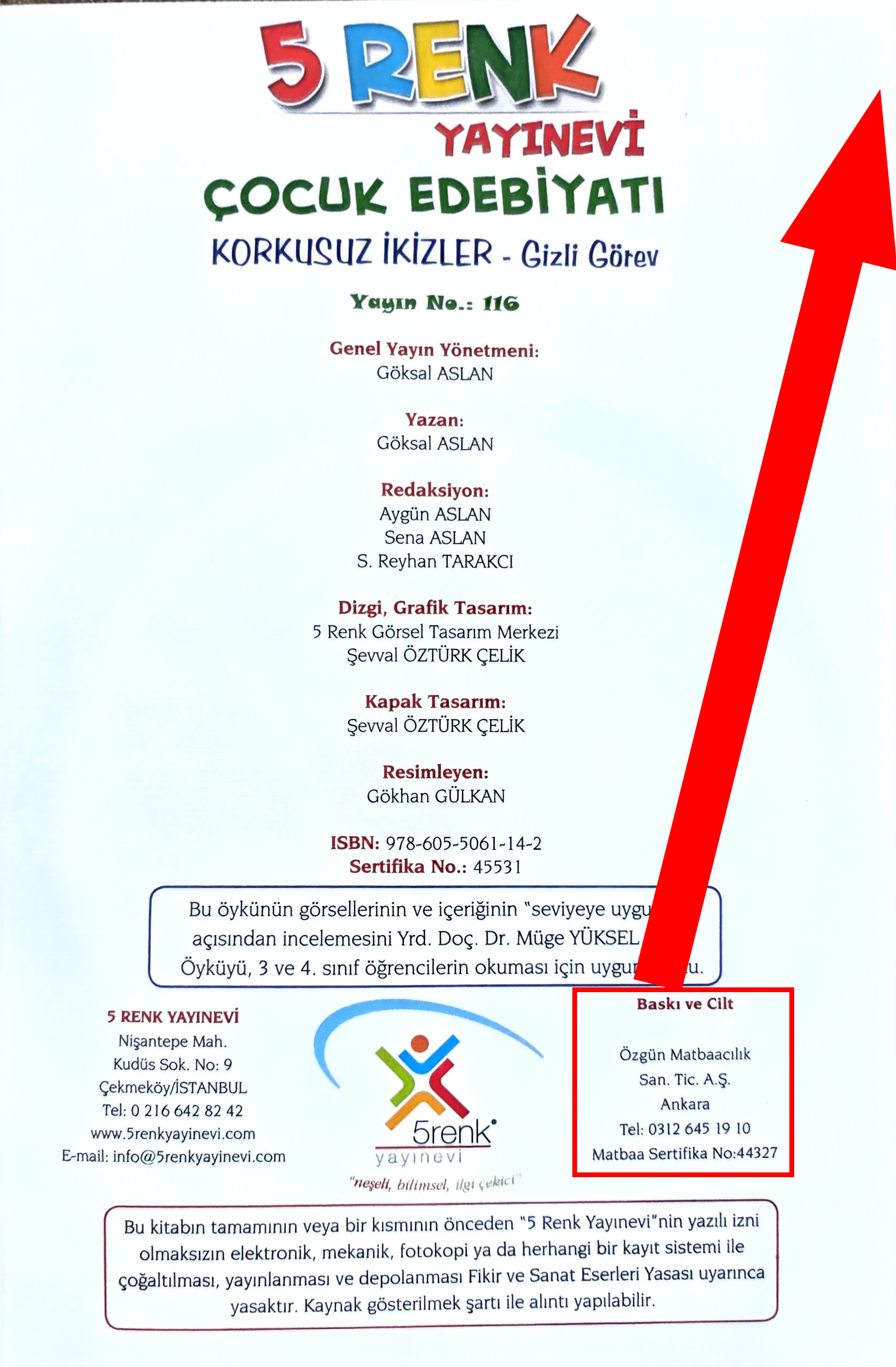 Kitap künyesi - Baskı ve Cilt: Özgün Matbaacılık